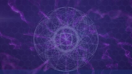 Poster - Animation of abstract shapes and purple digital waves against blue background