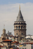 Fototapeta  - 17-04-2023 Istanbul-Turkey: Galata Tower, Seagulls and Cityscape