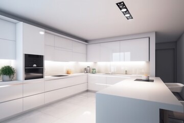 Wall Mural - window contemporary modern kitchen design nobody house white apartment home interior. Generative AI.