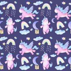 Sticker - Purple unicorn, rainbow, moon kids children repeating seamless wallpaper