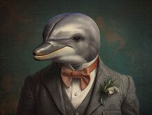 Portrait Of Dolphin In Formal Suit Tursiop Dolphin Portrait Detail Of Eye While Looking At You From Ocean Generative AI