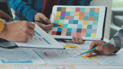 ux Graphic designer creative sketch planning application process development prototype wireframe for web mobile phone . User experience concept.