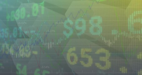 Poster - Animation of financial and stock market data processing against gradient background