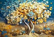 3d Wallpaper Abstract Of Colorful Floral Tree Decor, Colorful Leaf And Background. Decorative Wall Art. Generative AI