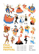 Folk dance festival poster with collection of people in traditional costumes from different countries. Ethnic and cultural diversity