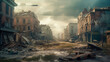 A desolate and abandoned city street in a post-apocalyptic world. Generative AI
