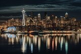 Fototapeta  - Clip art of Seattle's skyline panorama. Generative AI