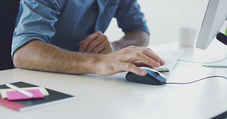 Aufkleber - Computer, research or programmer man hands for cybersecurity, app coding or data analysis in office. Hacker, developer or employee on tech for software code, programming or startup analytics review.