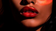 © art4all - Close-up shot of a beautiful woman's lips with red lipstick. Generative AI.