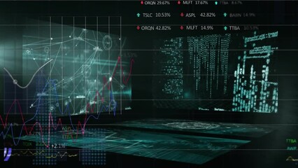 Poster - Animation of screens with data processing against green background