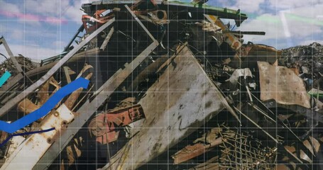 Poster - Animation of statistical data processing over grid network against view of junkyard