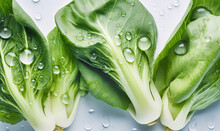 Bok Choys With Water Drops On A White  Background, Generative AI