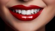 This is an advertisement for Banner's tooth whitening services, showcasing a close-up of a female's perfect white teeth with a shade guide to illustrate the bleach color. Generative AI 