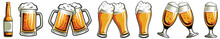 Beer Glassware Guide. Various Types Of Beer Glasses. Hand Drawn Vector Illustration.