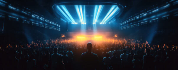 a crowd of people at a ultra modern live event, concert, or ceremony. large audience, crowd, or part