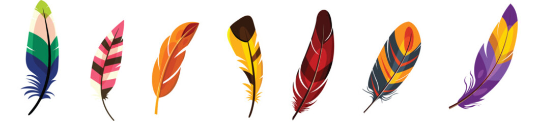 bird feather icons colorful hand draw sketch Vector illustration
