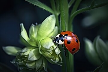 Wall Mural - Ladybug on flower. Generative AI.