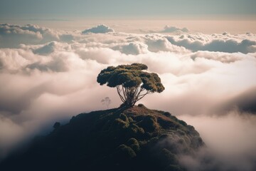 Wall Mural - clouds over the mountains with trees. generative ai.