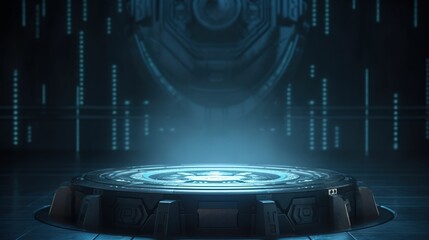 Poster - Futuristic stand or podium background. Sci-fi technology display background. generative ai