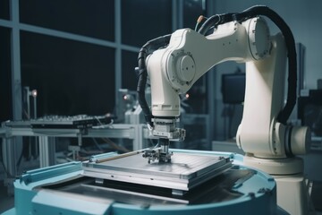 Poster - Robot hand factory line. Generate Ai