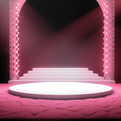 Wall Mural - Stage with red curtains and spotlights. generative ai