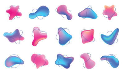 Abstract blob shape 3d gradients. Dynamic fluid backgrounds and vibrant three-dimensional gradient shapes for modern designs and branding vector elements set