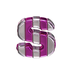 Purple symbol with vertical silver straps. letter s