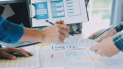 Website designer Creative planning application development draft sketch drawing template layout framework wireframe design studio . User experience concept .