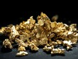 Closeup of natural gold nugget with small pices scattered around