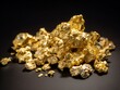 Closeup of natural gold nugget with small pices scattered around