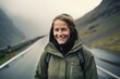 © Robert MEYNER - Woman traveling on the road in Norway, Scandinavia, Europe.