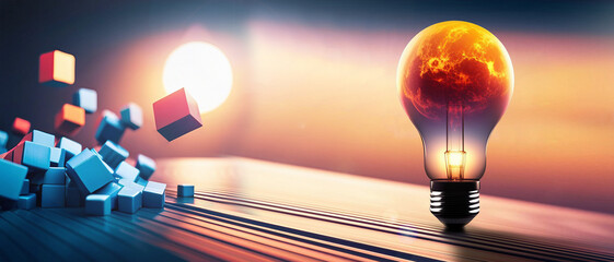 Poster - Light bulbs and creative ideas with the business of young leaders with the development of success and different solutions. copy space, banner, website, poste - 3d rendering