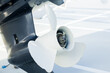 Propeller of motor for motor yachts and boats close-up.
