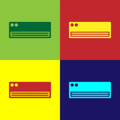 Poster - Pop art Air conditioner icon isolated on color background. Split system air conditioning. Cool and cold climate control system. Vector