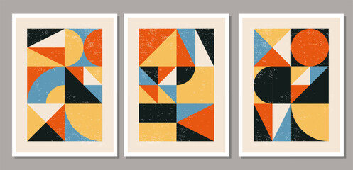Wall Mural - Set of minimal 20s geometric design posters with primitive shapes
