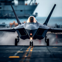 A Fighter Plane Is Taking Off From An Aircraft Carrier.generative Ai