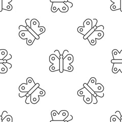 Canvas Print - Grey line Butterfly icon isolated seamless pattern on white background. Vector