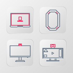 Poster - Set line Live streaming online, Computer monitor, Poker table and Laptop icon. Vector