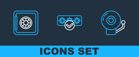 Poster - Set line Ringing alarm bell, Safe and Password protection icon. Vector