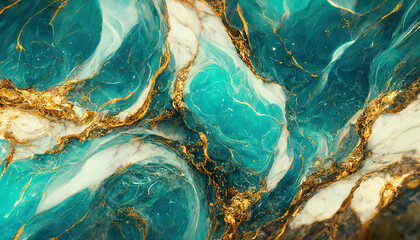 abstract marble textured background. fluid art modern wallpaper. marbe gold and turquoise surface. a