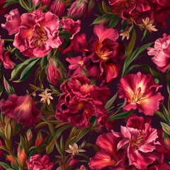 Canvas Print - flowers in red pink Generative AI