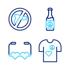 Canvas Print - Set line Peace t-shirt print stamp, Heart shaped love glasses, Beer bottle and No war icon. Vector