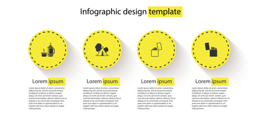 Poster - Set Thermos container, Tourist tent with flag, Lighter and . Business infographic template. Vector