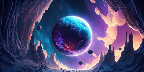 Wall Mural - very epic blue and purple space as background spectacular. generative ai aig15.
