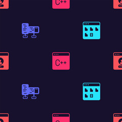 Poster - Set Browser files, Computer monitor screen, Software and Create account on seamless pattern. Vector