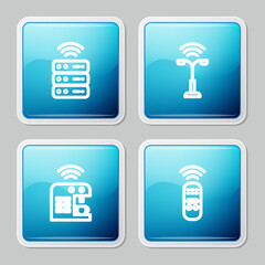 Wall Mural - Set line Smart server, street light, coffee machine and remote control icon. Vector