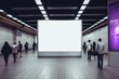© Stitch - An empty blank billboard or advertising poster in a train station with blurred people. Generative ai