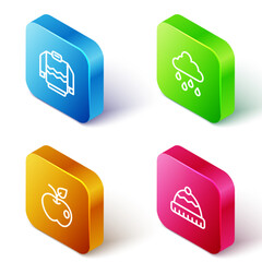 Poster - Set Isometric line Sweater, Cloud with rain, Apple and Winter hat icon. Vector