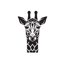 Cute Cartoon Trendy Design Giraffe In Logo, Doodle Style. African Animal Wildlife Vector Illustration Icon. Black And White. 