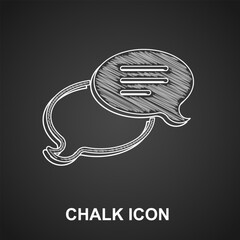 Chalk Speech bubble chat icon isolated on black background. Message icon. Communication or comment chat symbol. Vector